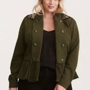 EMBELLISHED KNIT PEPLUM MILITARY JACKET 2